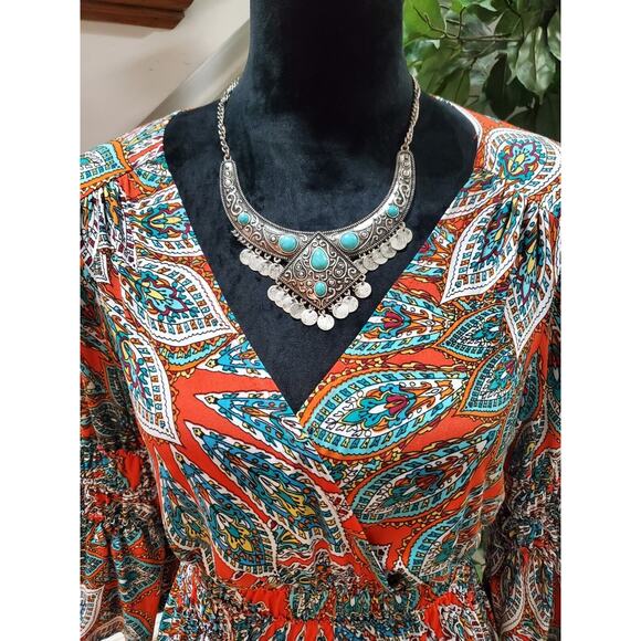 Enfocus Studio Women Multicolor Polyester V-Neck Long Sleeve Knee Length Dress 6 - Picture 12 of 13